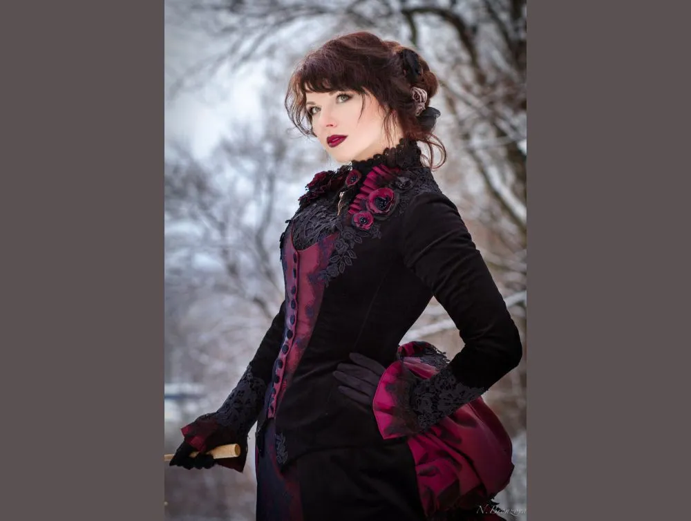 Victorian gothic black velvet Lucile Sharpe Crimson Peak costume