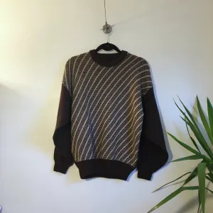 Vintage 50s 60s Mod Diagonal Striped Check zig zag pullover Cable Knit sweater