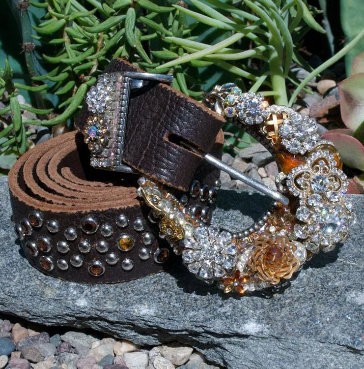Vintage Rhinestone Belt & Buckle - Large