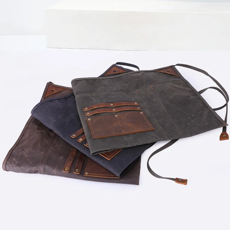 Waxed Canvas Gardening Apron Multifunction Craftsman Apron Retro Waterproof Apron YD5790