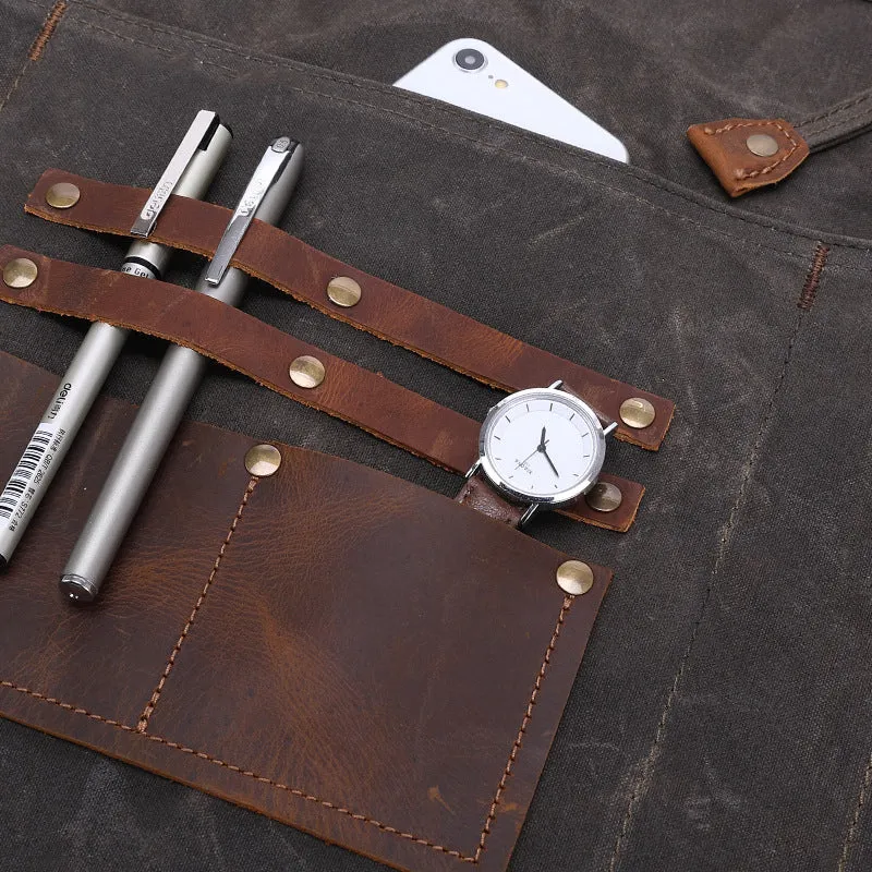Waxed Canvas Gardening Apron Multifunction Craftsman Apron Retro Waterproof Apron YD5790