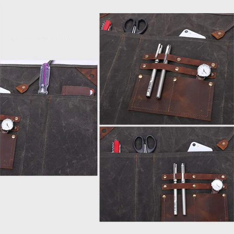 Waxed Canvas Gardening Apron Multifunction Craftsman Apron Retro Waterproof Apron YD5790