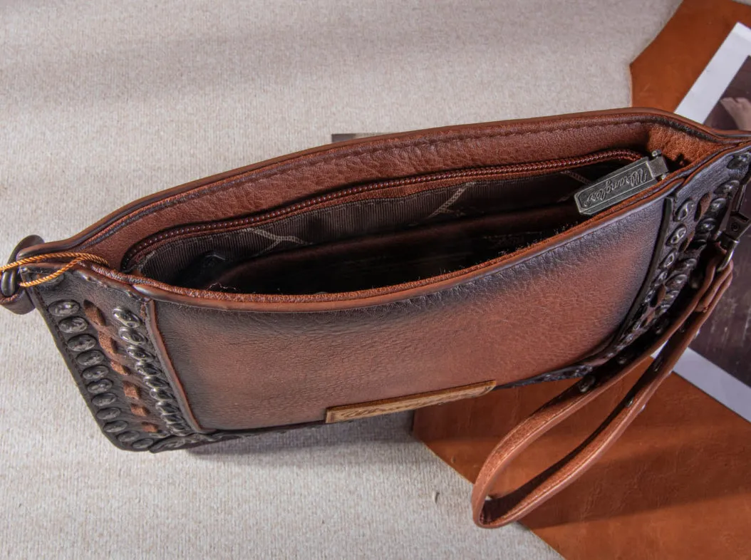 WG65-2004S Wrangler Rivets Studded Wristlet/ Crossbody - Brown