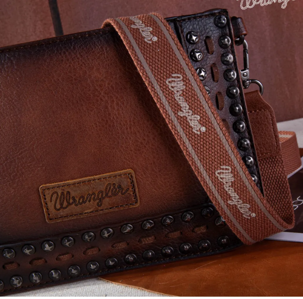 WG65-2004S Wrangler Rivets Studded Wristlet/ Crossbody - Brown