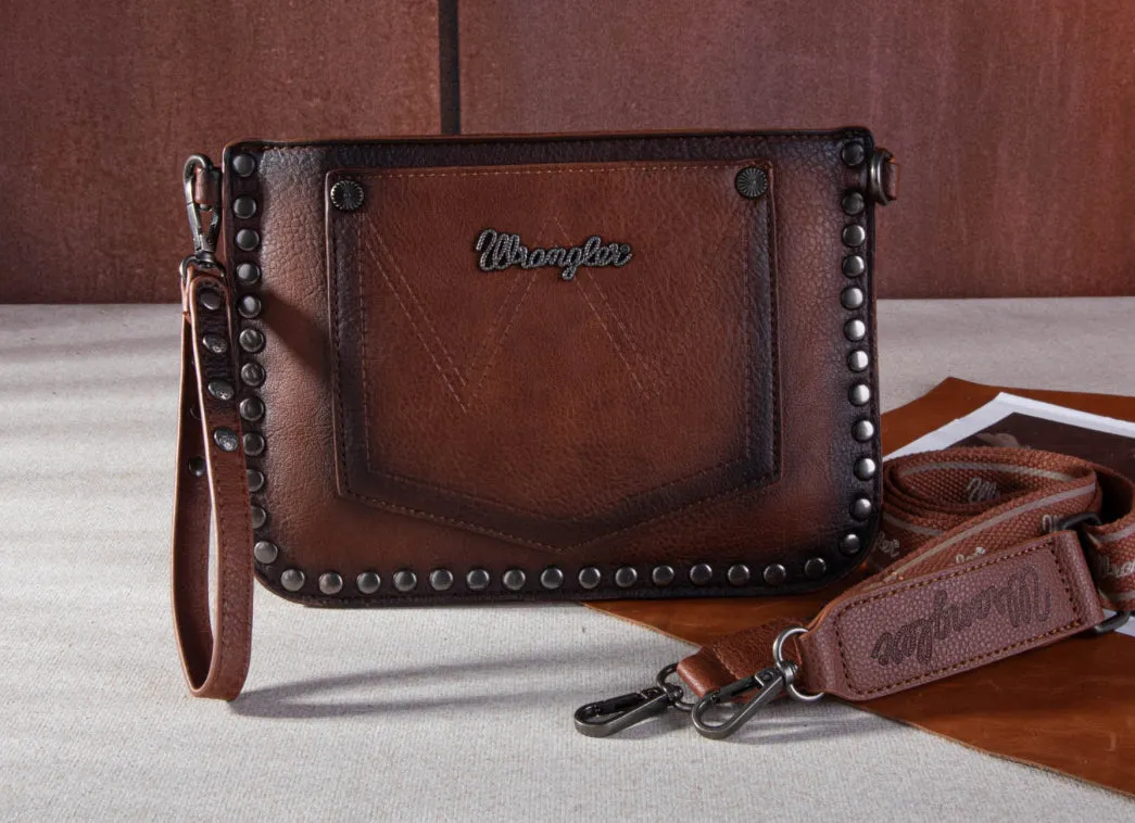 WG65-2004S Wrangler Rivets Studded Wristlet/ Crossbody - Brown