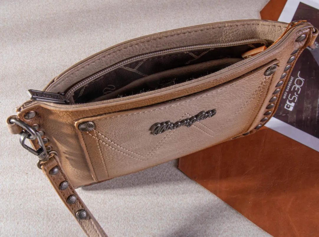 WG65-2004S Wrangler Rivets Studded Wristlet/ Crossbody - Khaki