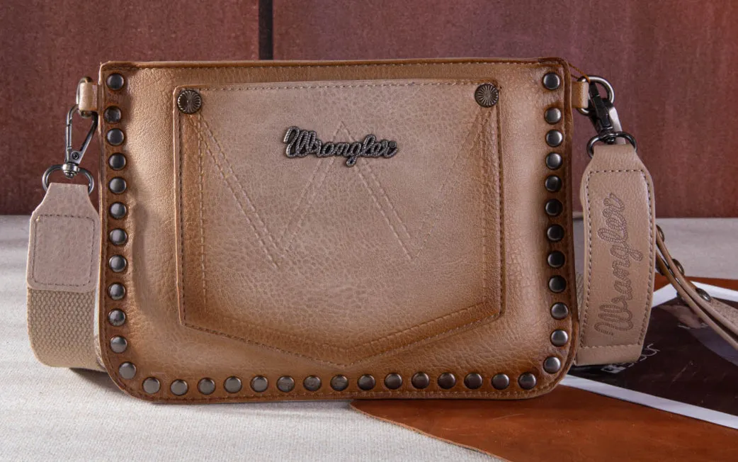 WG65-2004S Wrangler Rivets Studded Wristlet/ Crossbody - Khaki