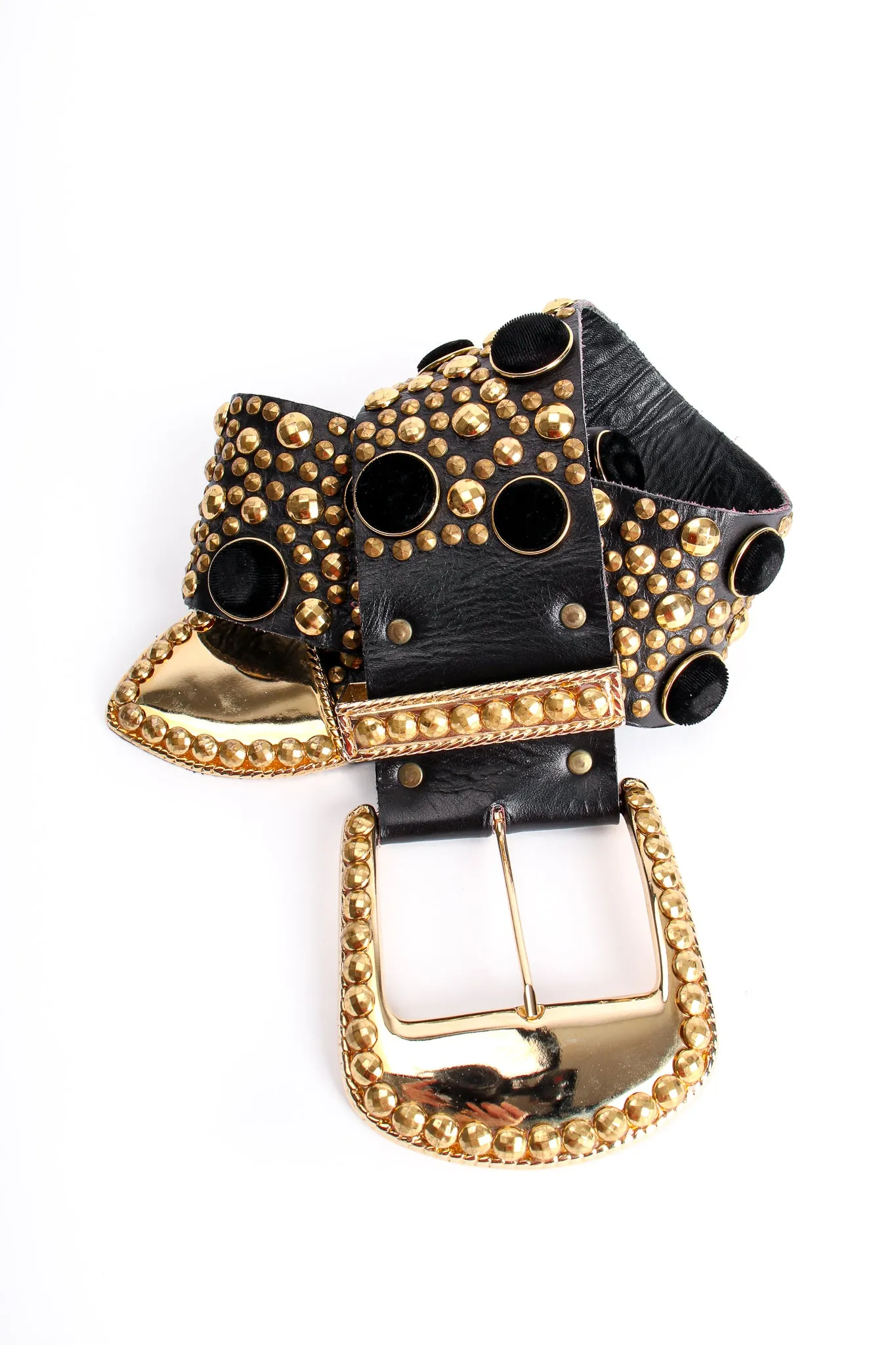 Wide Velvet Studded Leather Belt