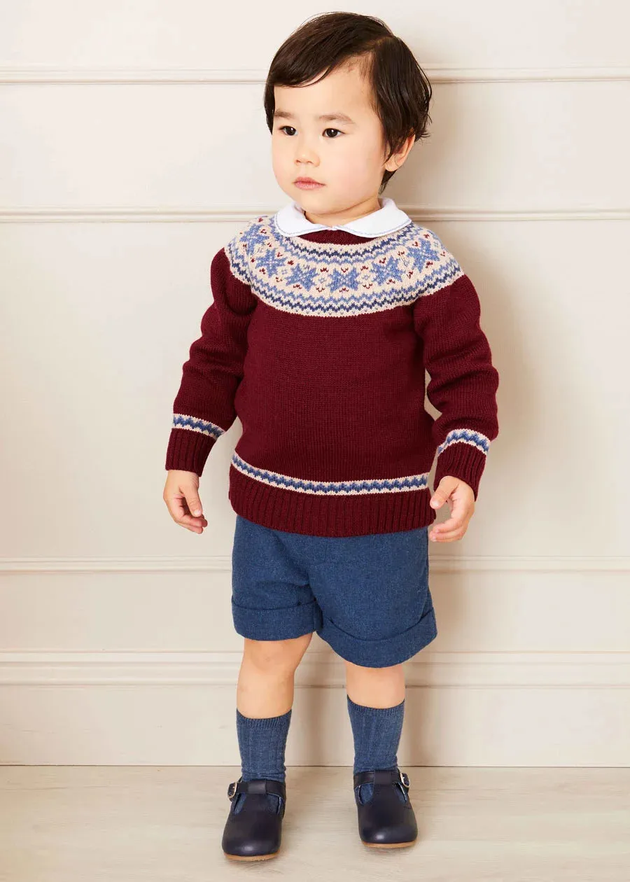 Wool Plain Shorts With Turn Ups In Blue (18mths-3yrs)