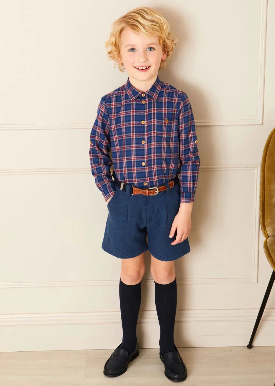 Wool Plain Shorts With Turn Ups In Blue (18mths-3yrs)